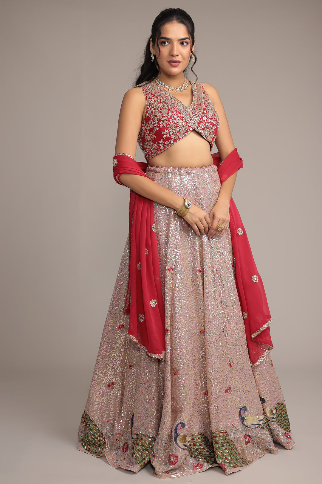 Georgette Shimmer Lehenga Intricate with Cutdana, Sequins and Thread work