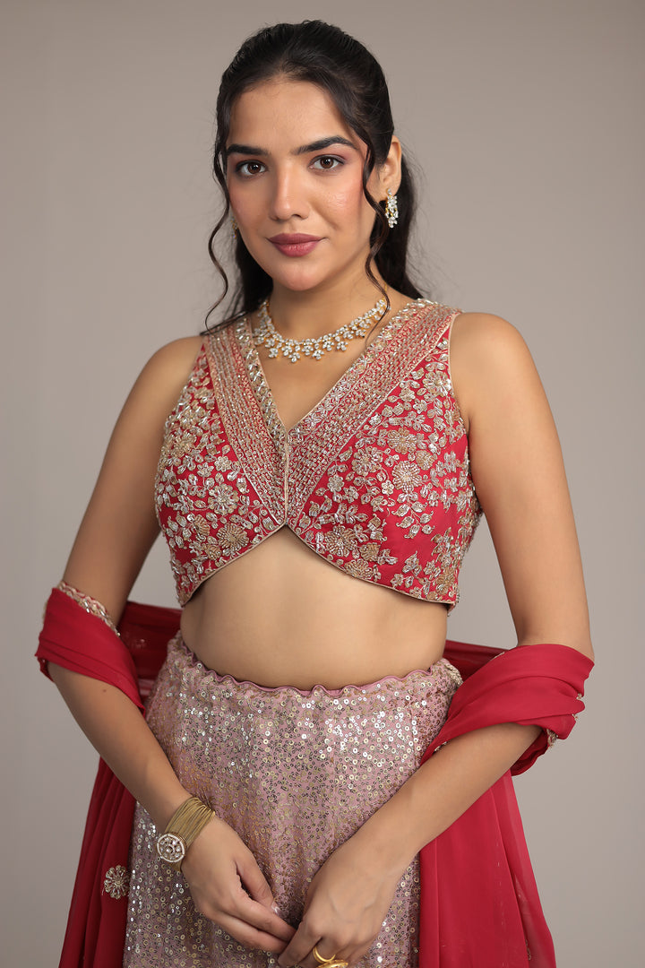 Georgette Shimmer Lehenga Intricate with Cutdana, Sequins and Thread work