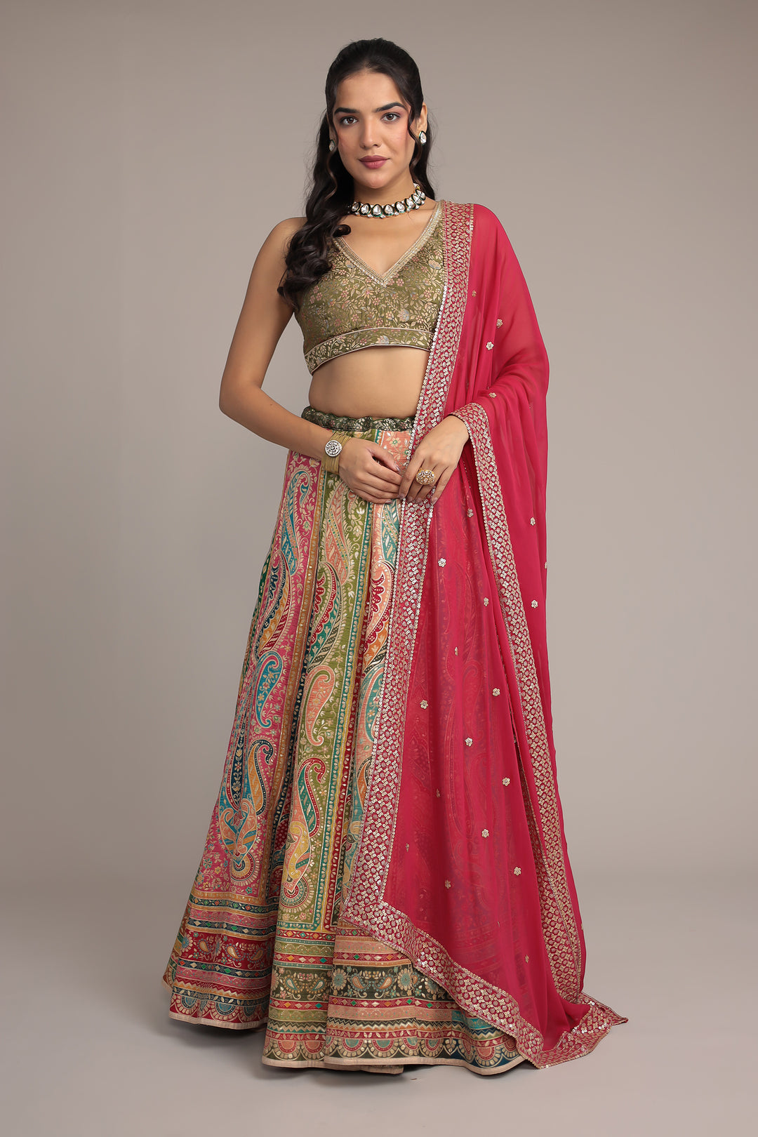 Handwoven Silk Lehenga Enhanced with Aari and Sequins work