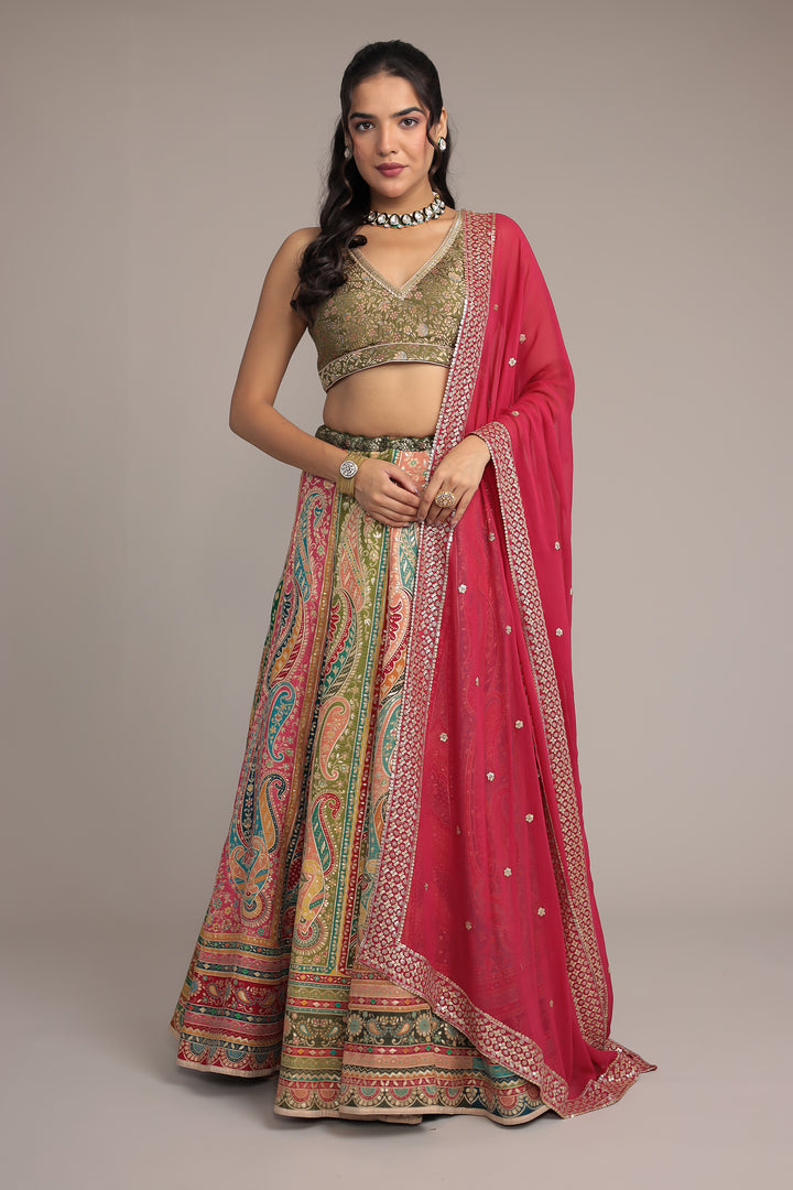 Handwoven Silk Lehenga Enhanced with Aari and Sequins work