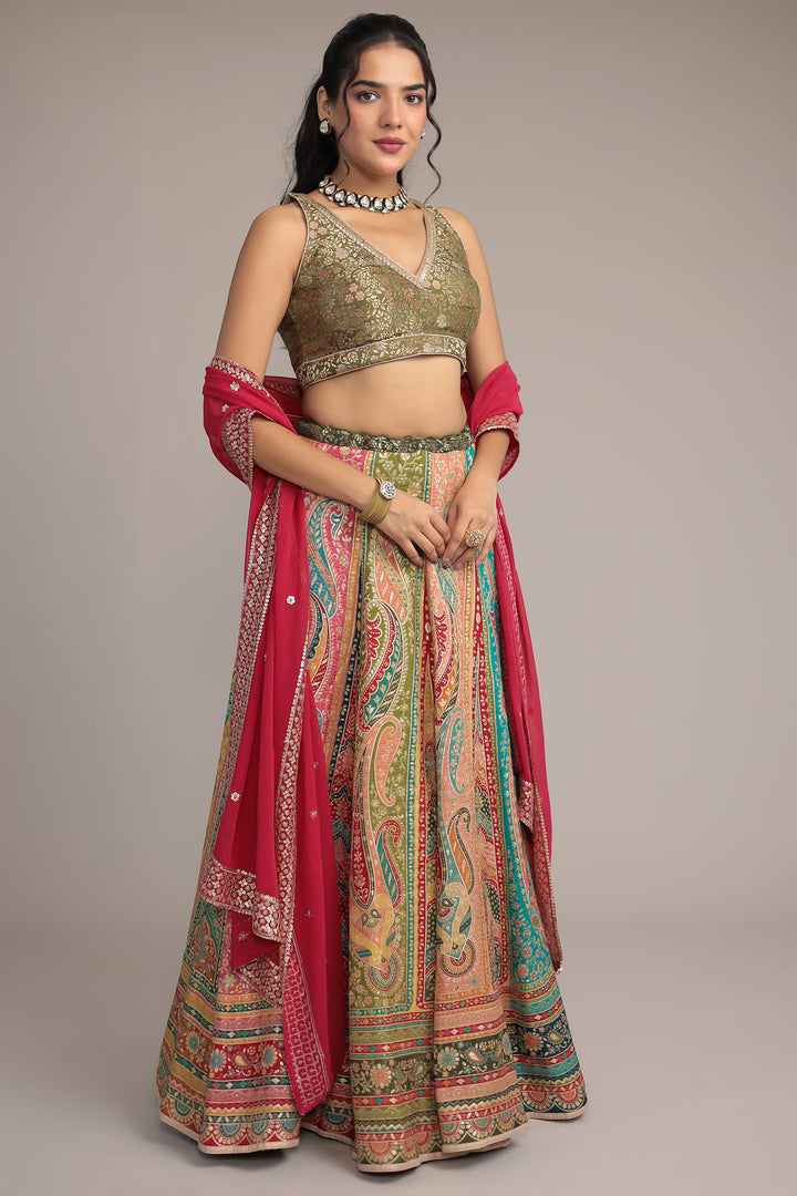 Handwoven Silk Lehenga Enhanced with Aari and Sequins work