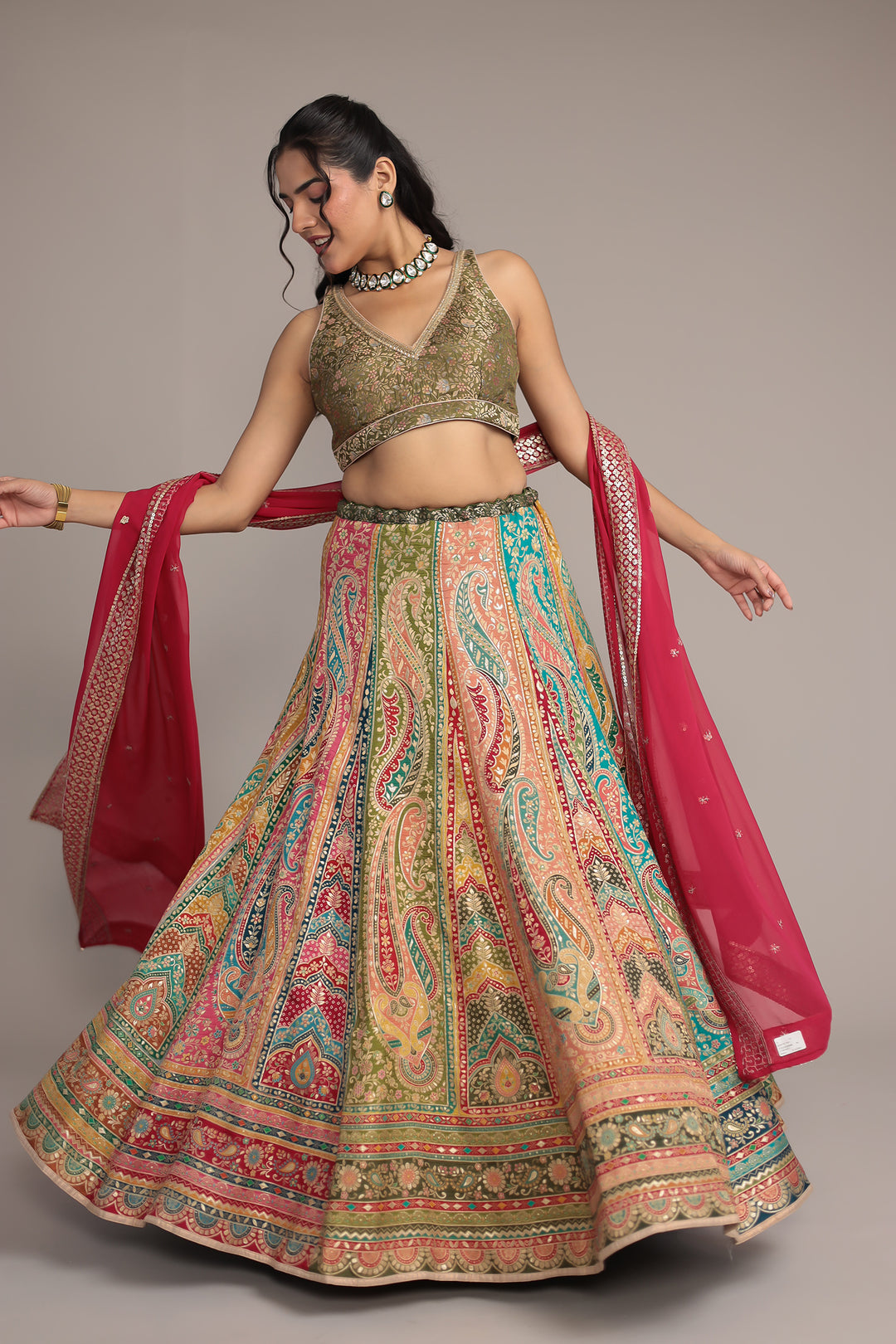 Handwoven Silk Lehenga Enhanced with Aari and Sequins work
