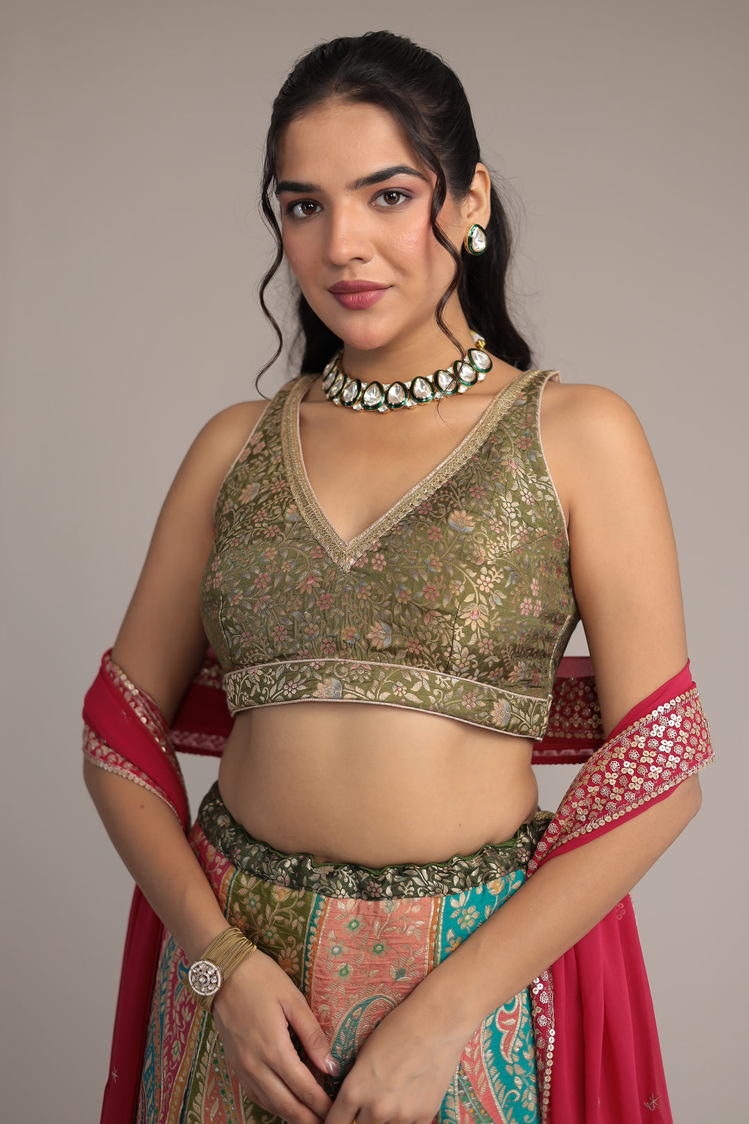 Handwoven Silk Lehenga Enhanced with Aari and Sequins work