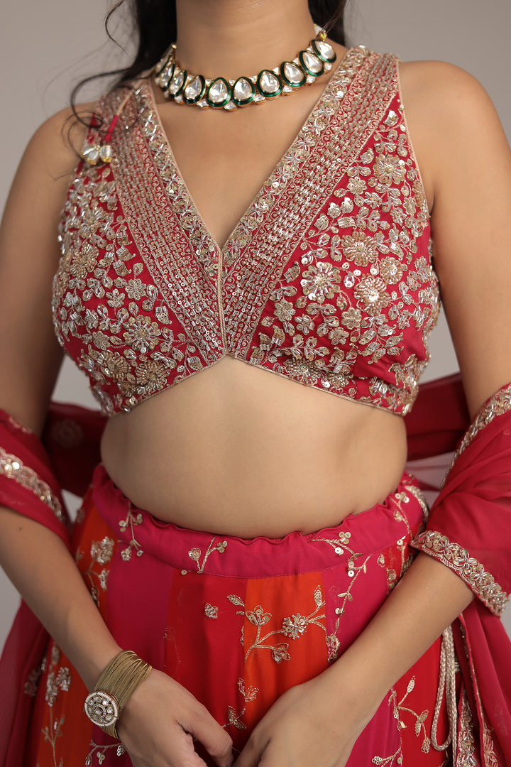 Multicolor Chiffon Lehenga Intricate work with Aari, Cutdana and Sequins work