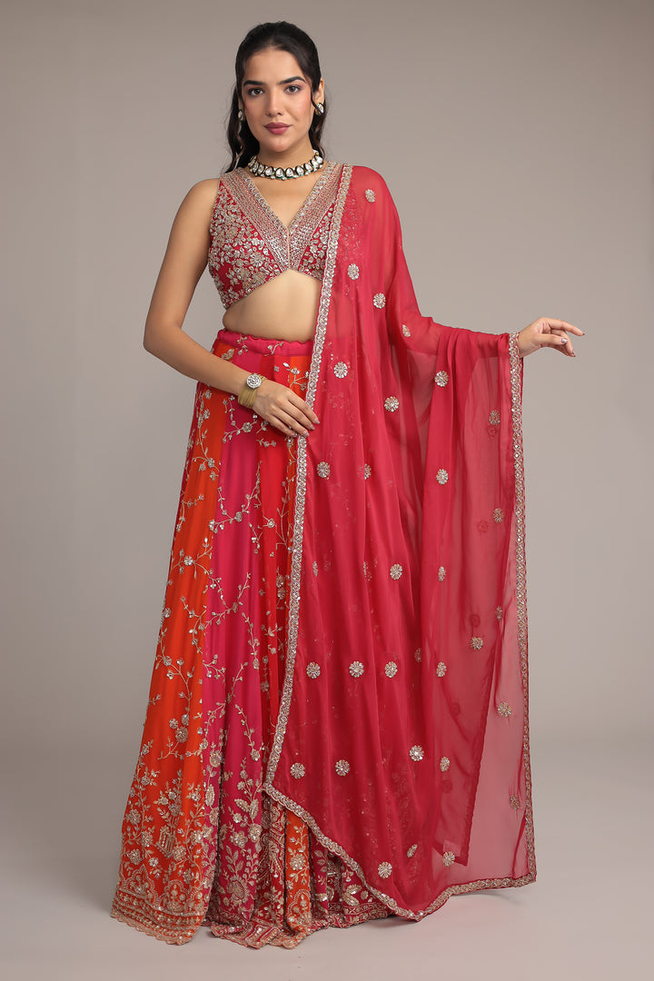 Multicolor Chiffon Lehenga Intricate work with Aari, Cutdana and Sequins work