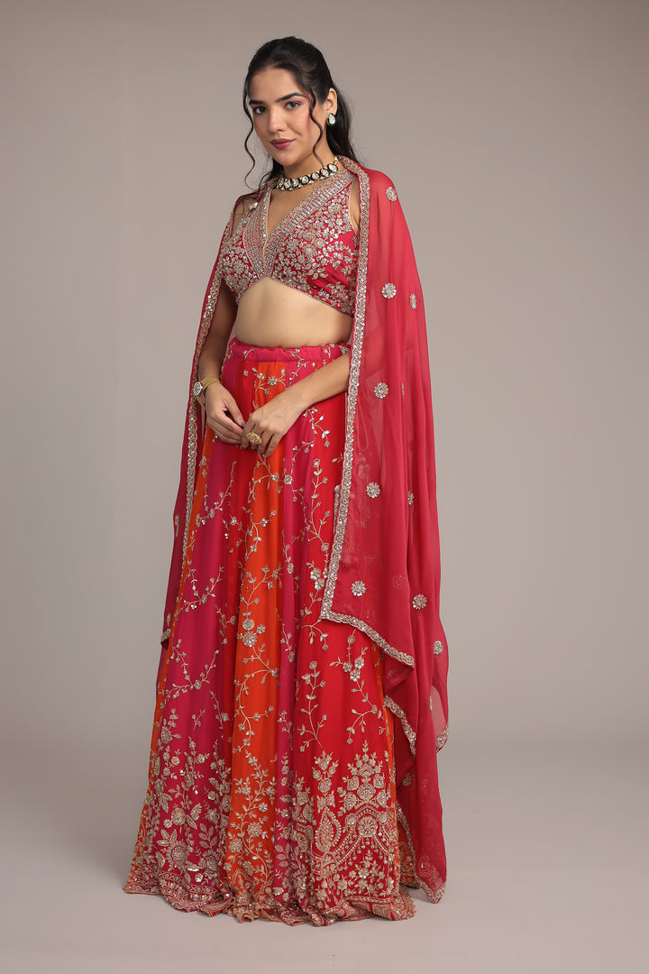 Multicolor Chiffon Lehenga Intricate work with Aari, Cutdana and Sequins work