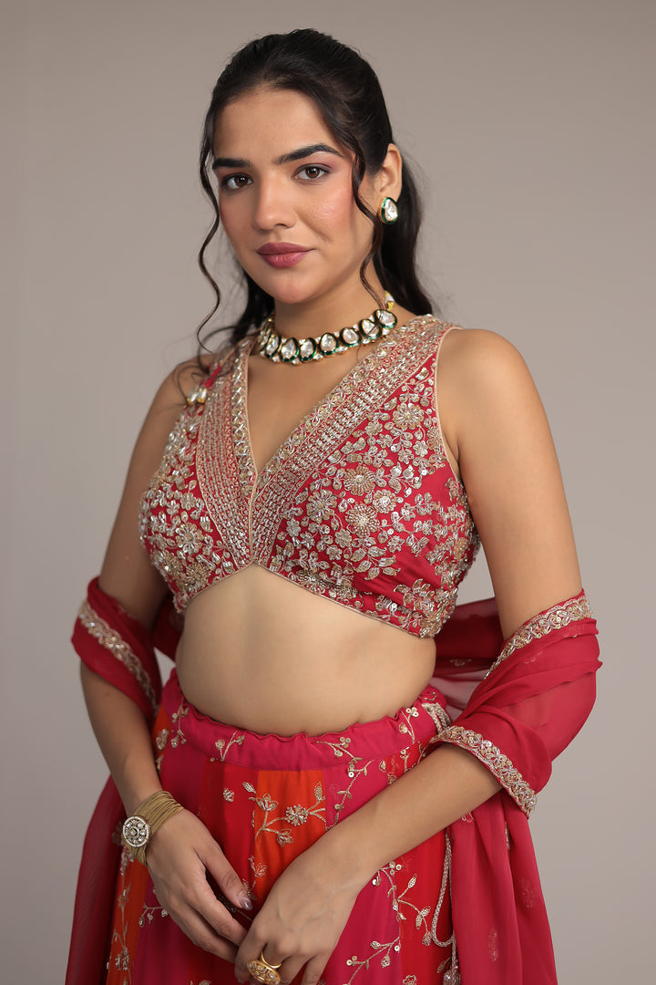 Multicolor Chiffon Lehenga Intricate work with Aari, Cutdana and Sequins work