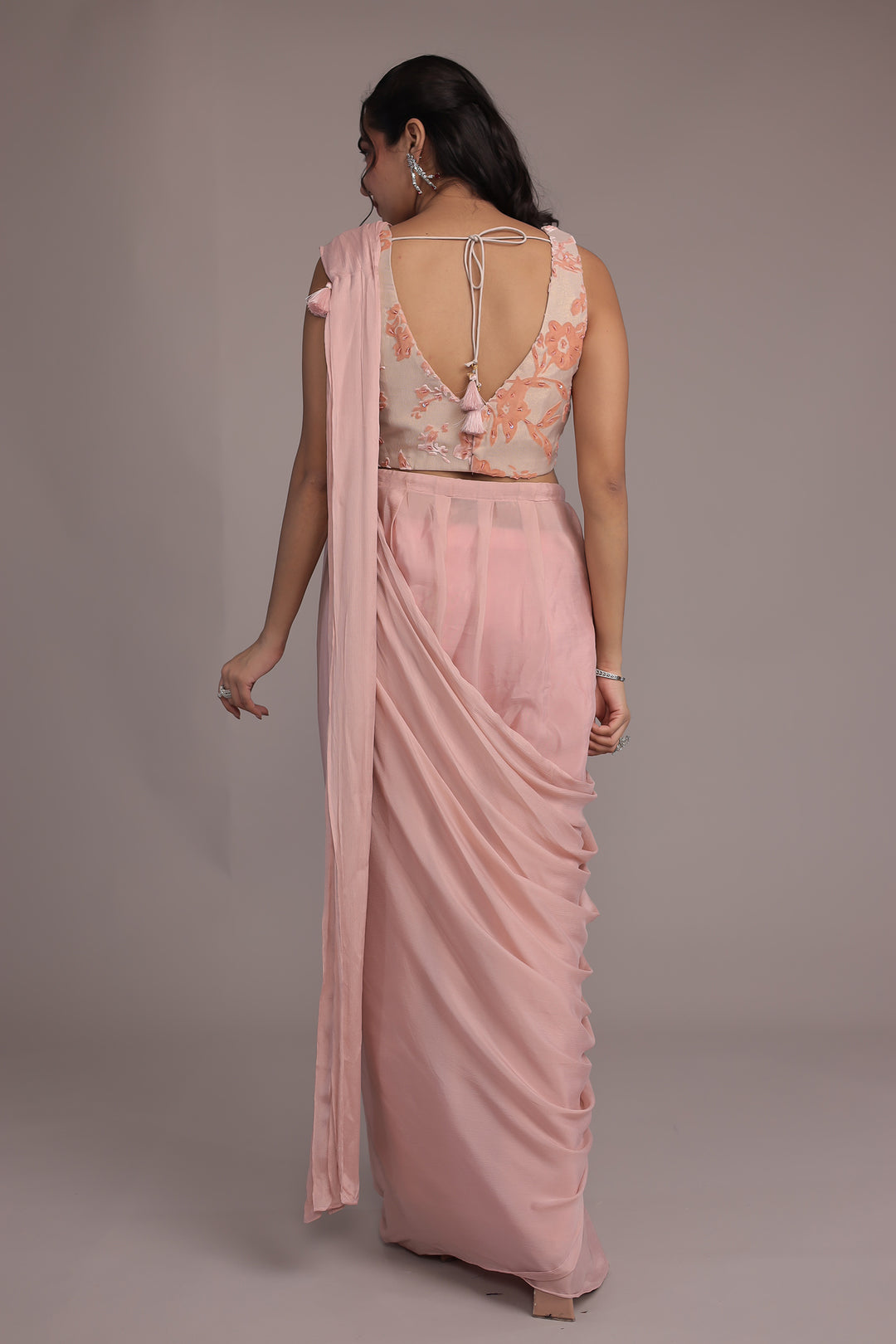 Chinon Silk Drape Saree Stitched with Stone and Swarovski work