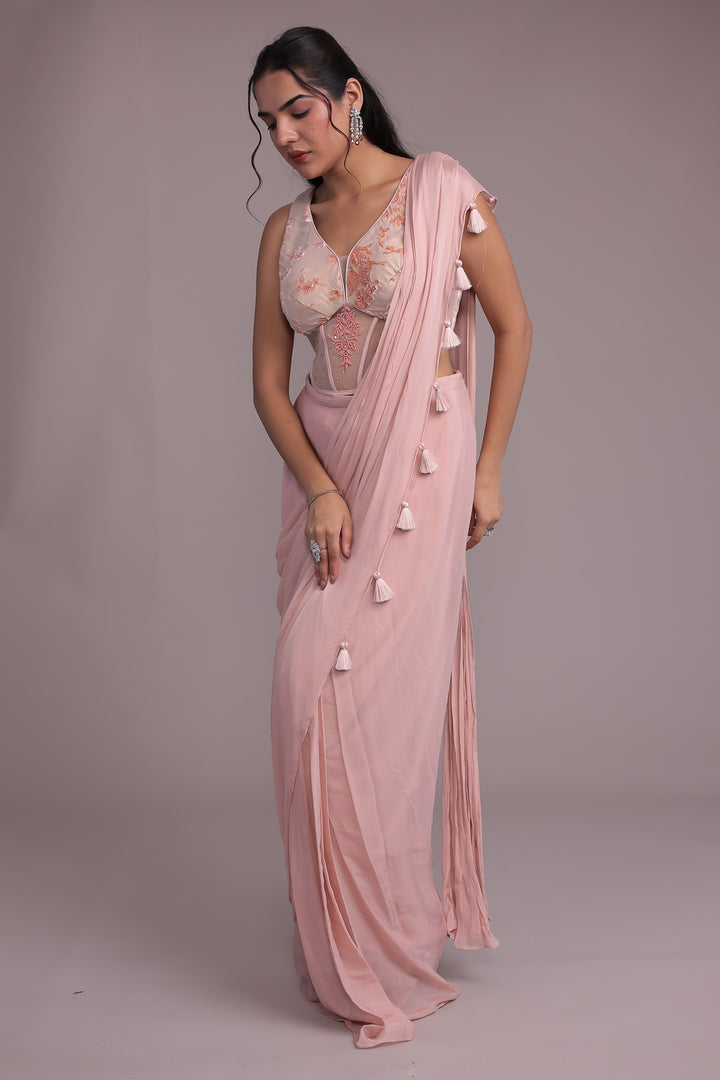 Chinon Silk Drape Saree Stitched with Stone and Swarovski work