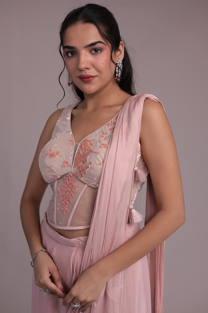 Chinon Silk Drape Saree Stitched with Stone and Swarovski work