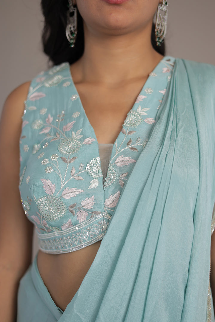 Chinon Silk Drape Saree Stitched with Sequins and Thread work