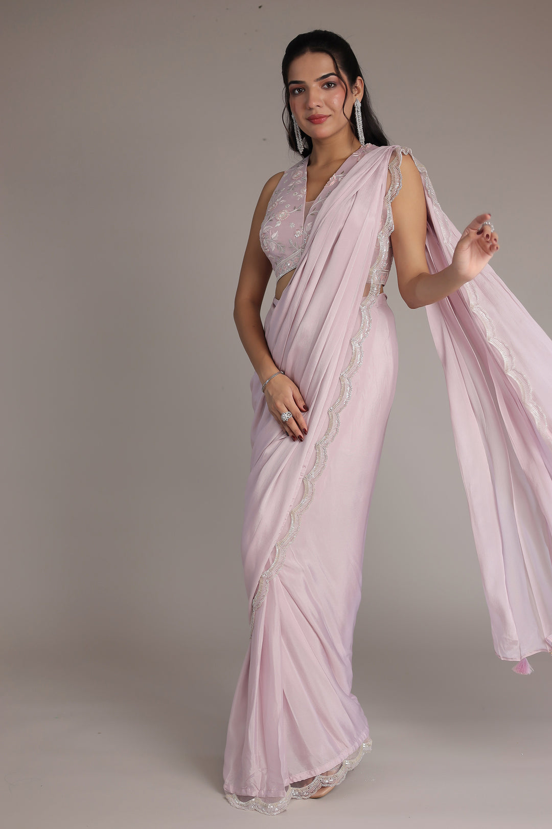 Purple Chinon Silk Saree