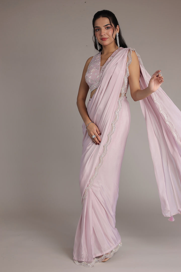 Purple Chinon Silk Saree