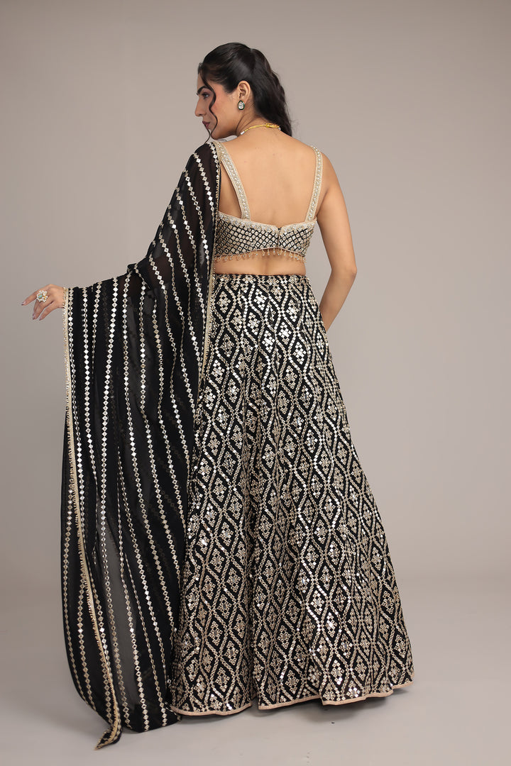 Stylish Georgette Lehenga with Exquisite Mirror & Thread Work