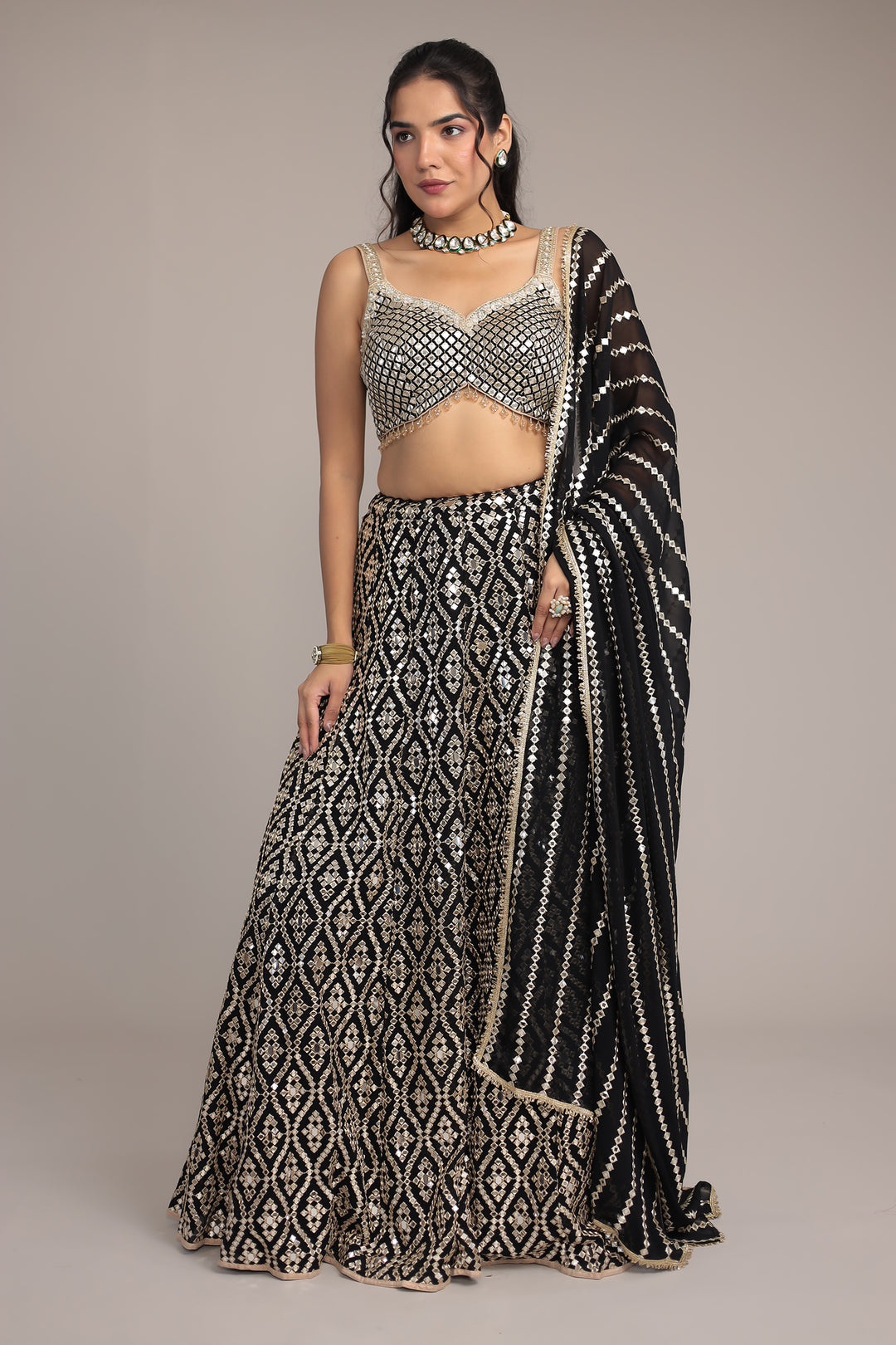 Stylish Georgette Lehenga with Exquisite Mirror & Thread Work