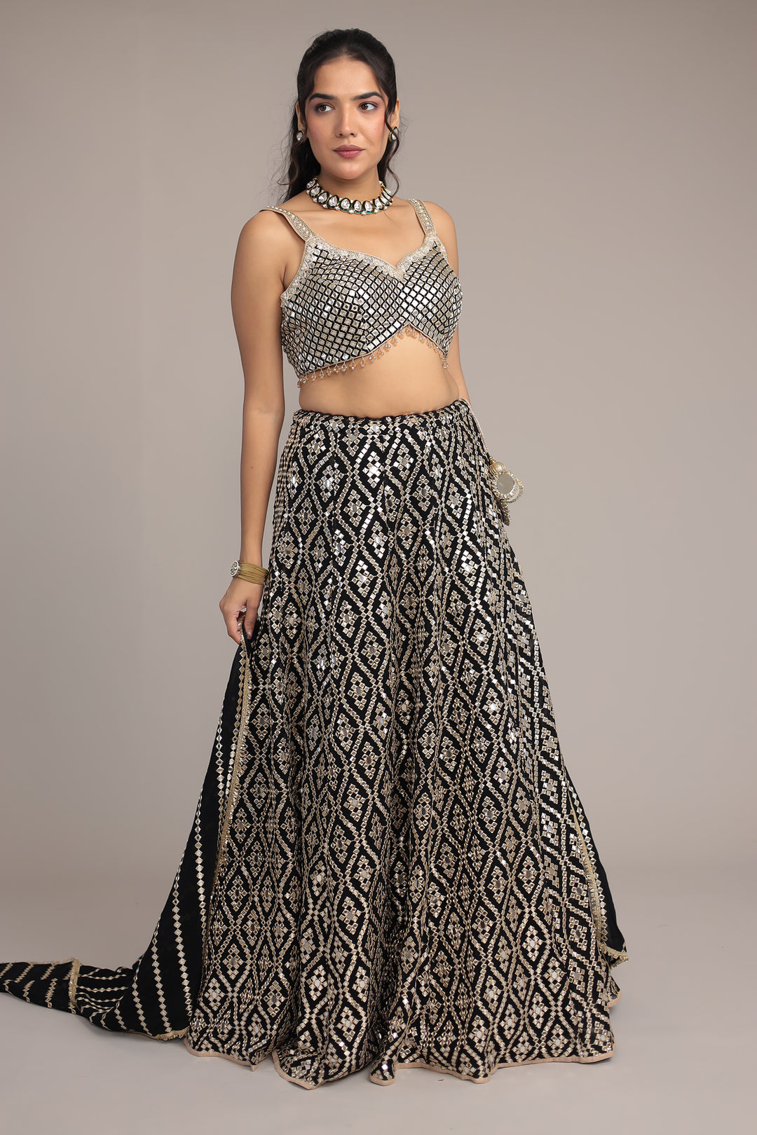 Stylish Georgette Lehenga with Exquisite Mirror & Thread Work