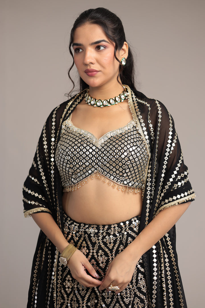 Stylish Georgette Lehenga with Exquisite Mirror & Thread Work