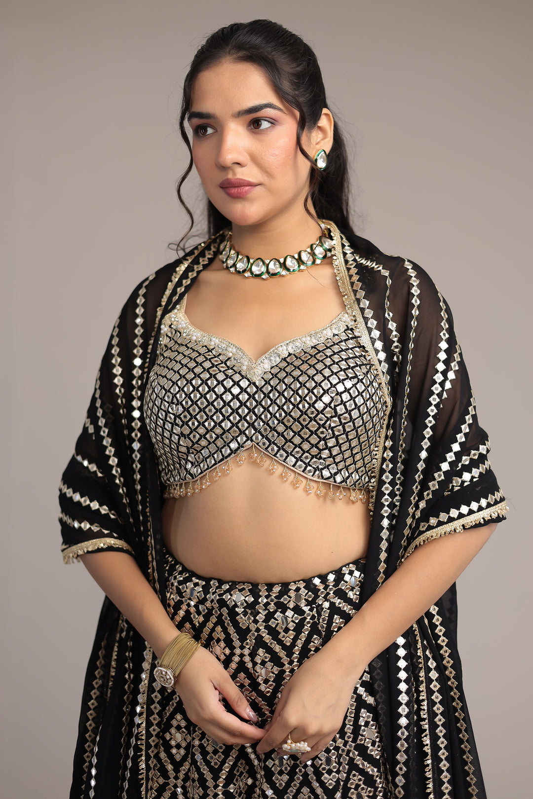 Stylish Georgette Lehenga with Exquisite Mirror & Thread Work