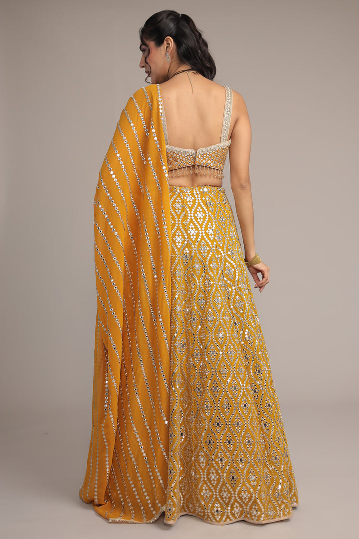 Stylish Georgette Lehenga with Exquisite Mirror & Thread Work
