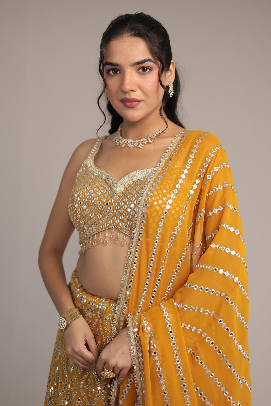 Stylish Georgette Lehenga with Exquisite Mirror & Thread Work