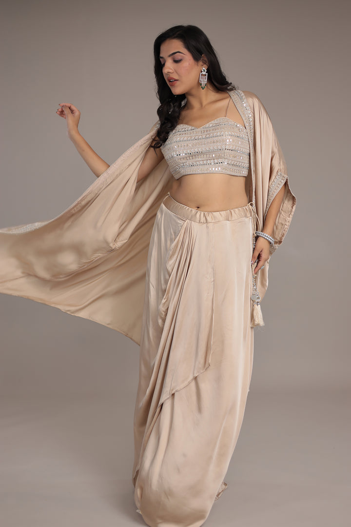 Satin Silk Indo Western Embellished with Mirror and Thread work.