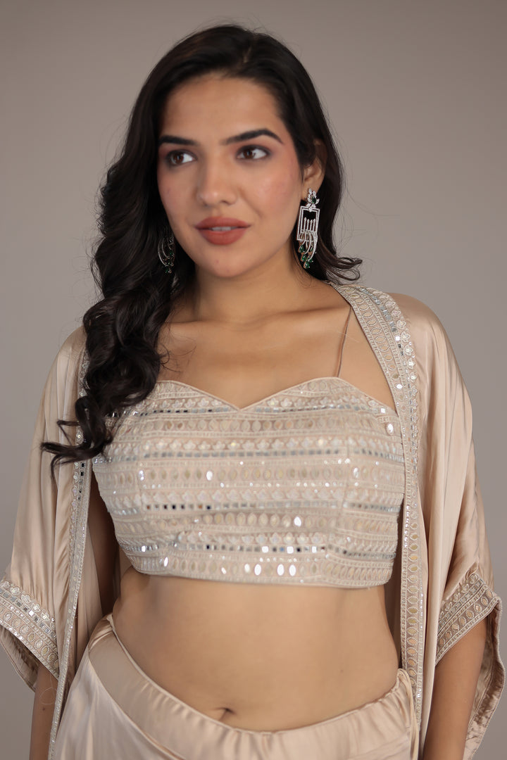 Satin Silk Indo Western Embellished with Mirror and Thread work.
