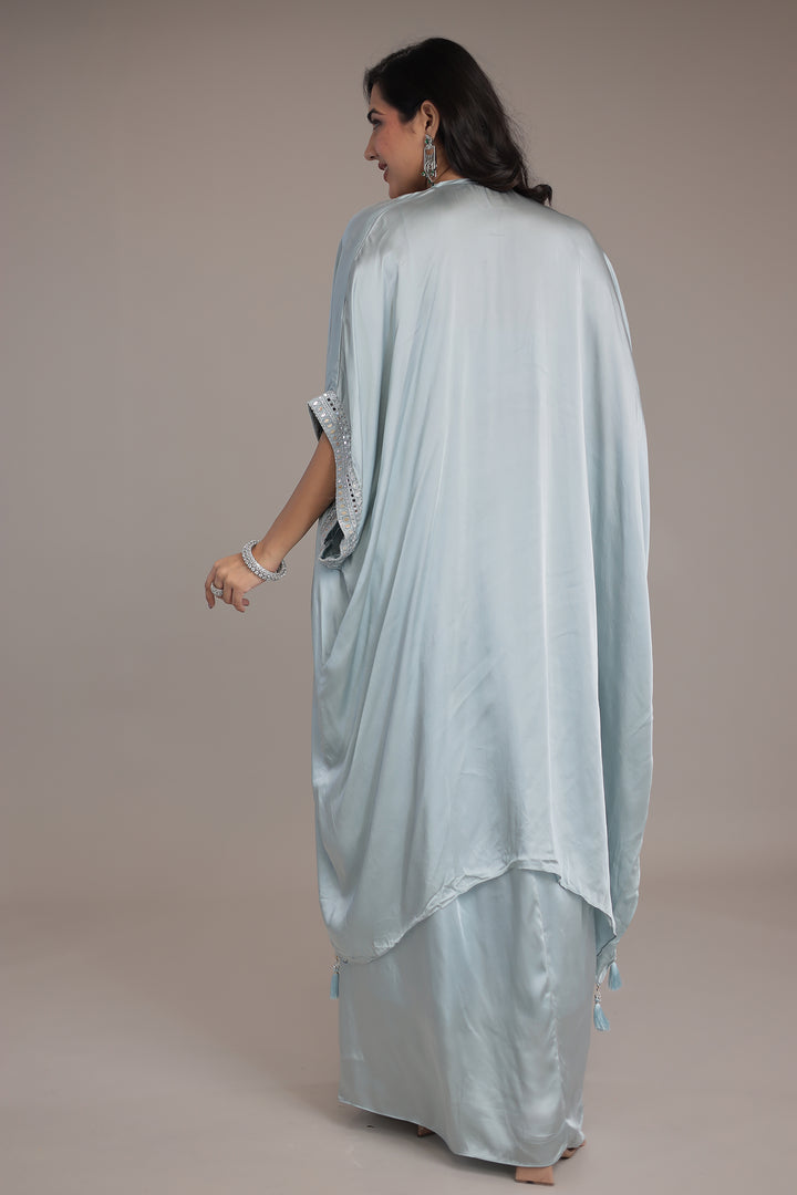 Satin Silk Indo Western Embellished with Mirror and Thread work.