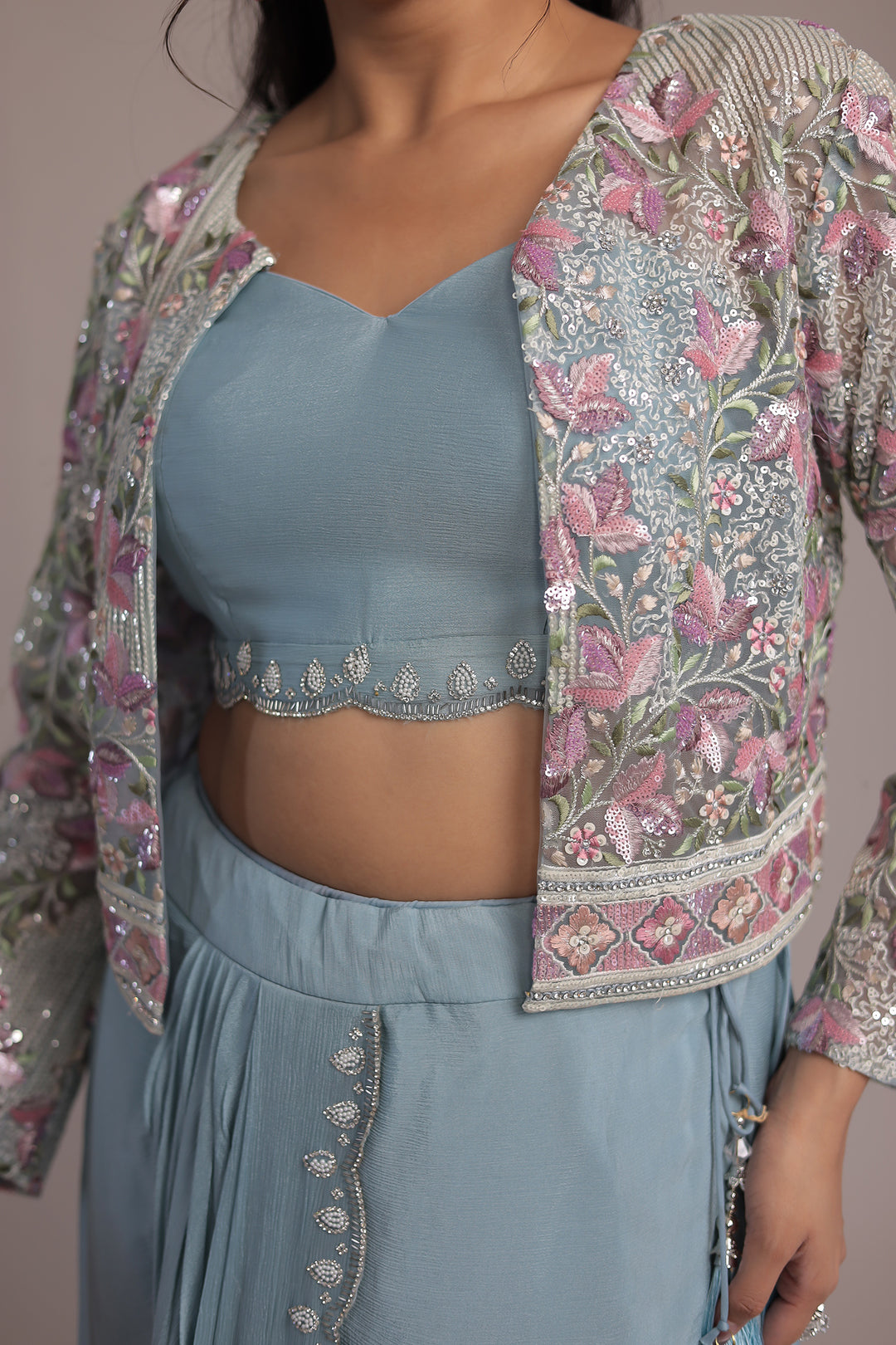 Chinon Silk Indo Western Intricate with Sequins and Thread work