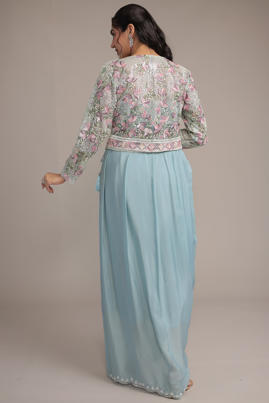 Chinon Silk Indo Western Intricate with Sequins and Thread work