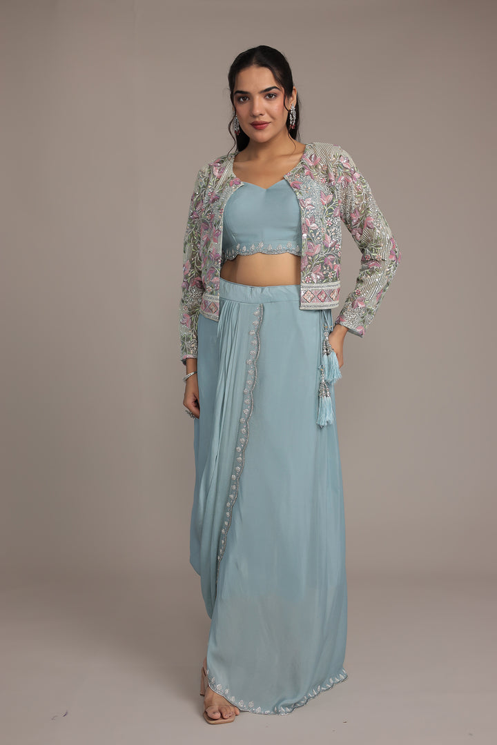 Chinon Silk Indo Western Intricate with Sequins and Thread work