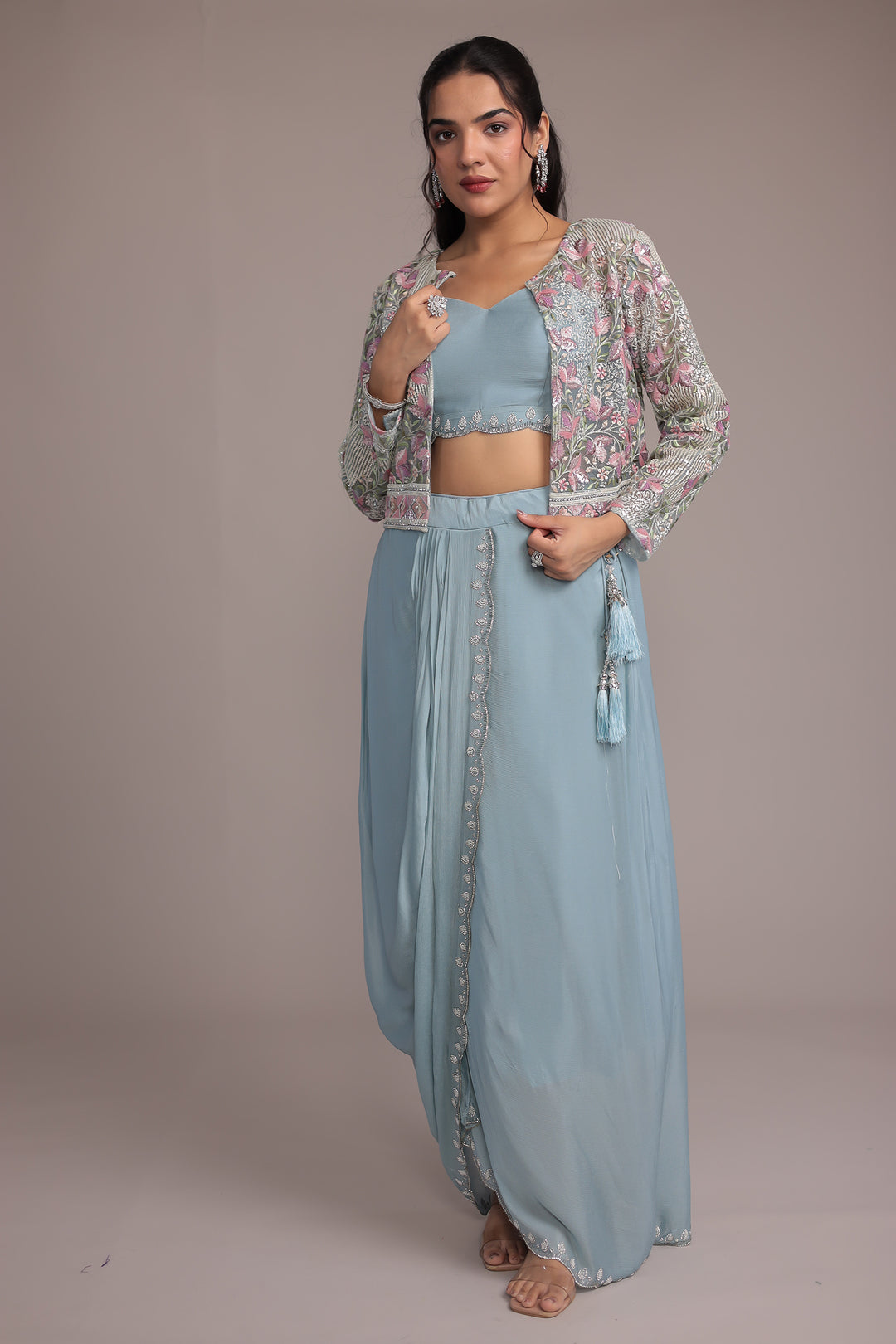 Chinon Silk Indo Western Intricate with Sequins and Thread work