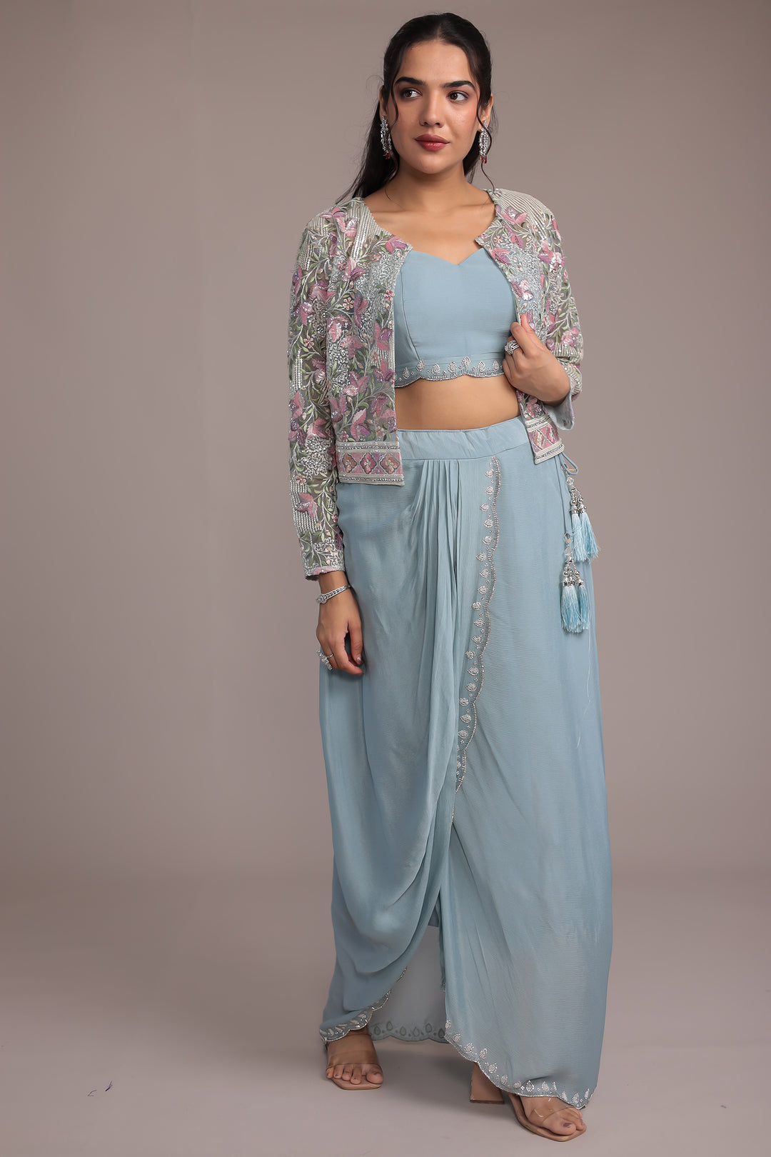 Chinon Silk Indo Western Intricate with Sequins and Thread work