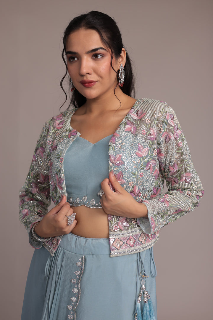 Chinon Silk Indo Western Intricate with Sequins and Thread work