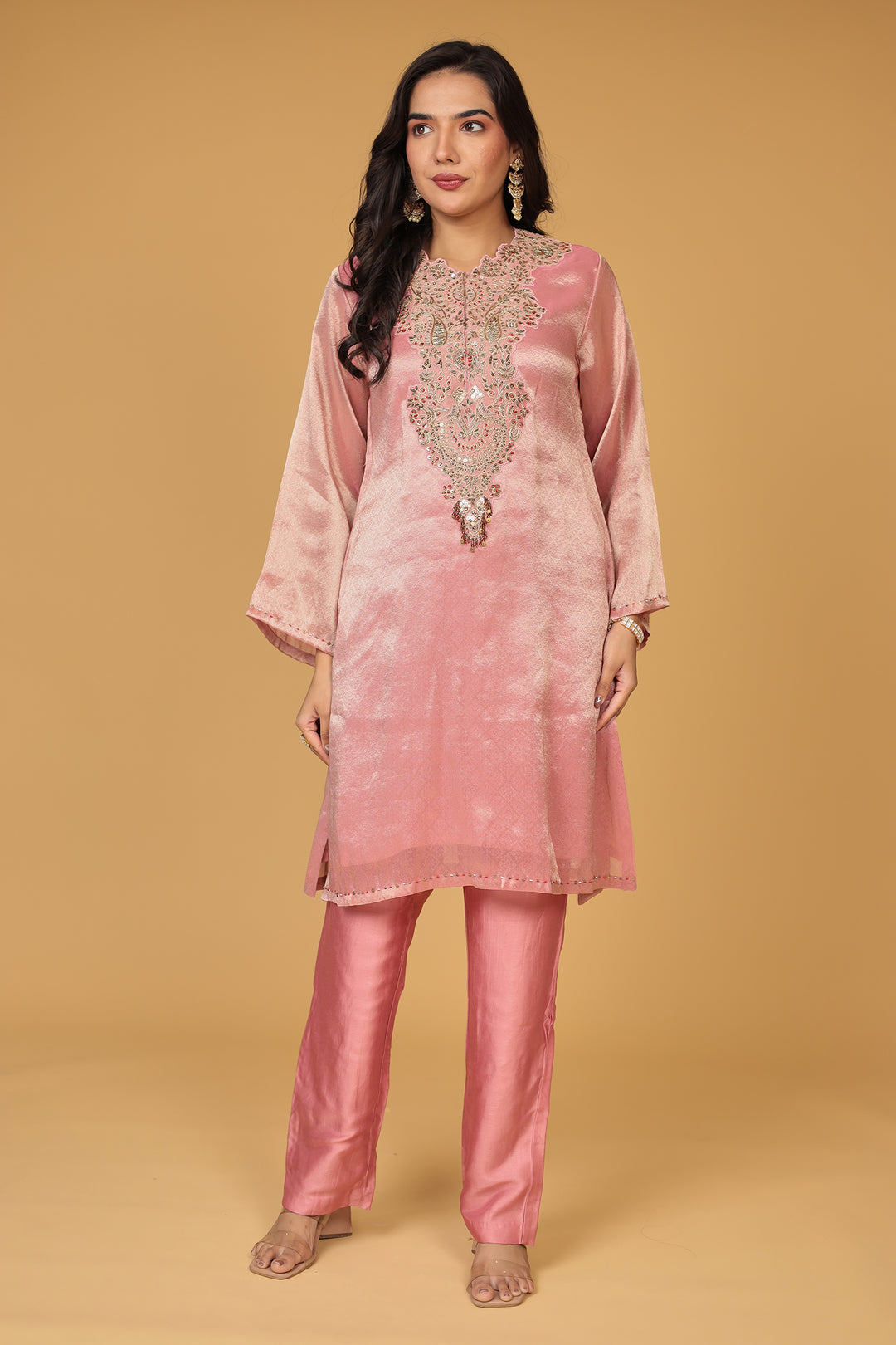 Shimmer Tissue Suit with Dori and Zardozi work