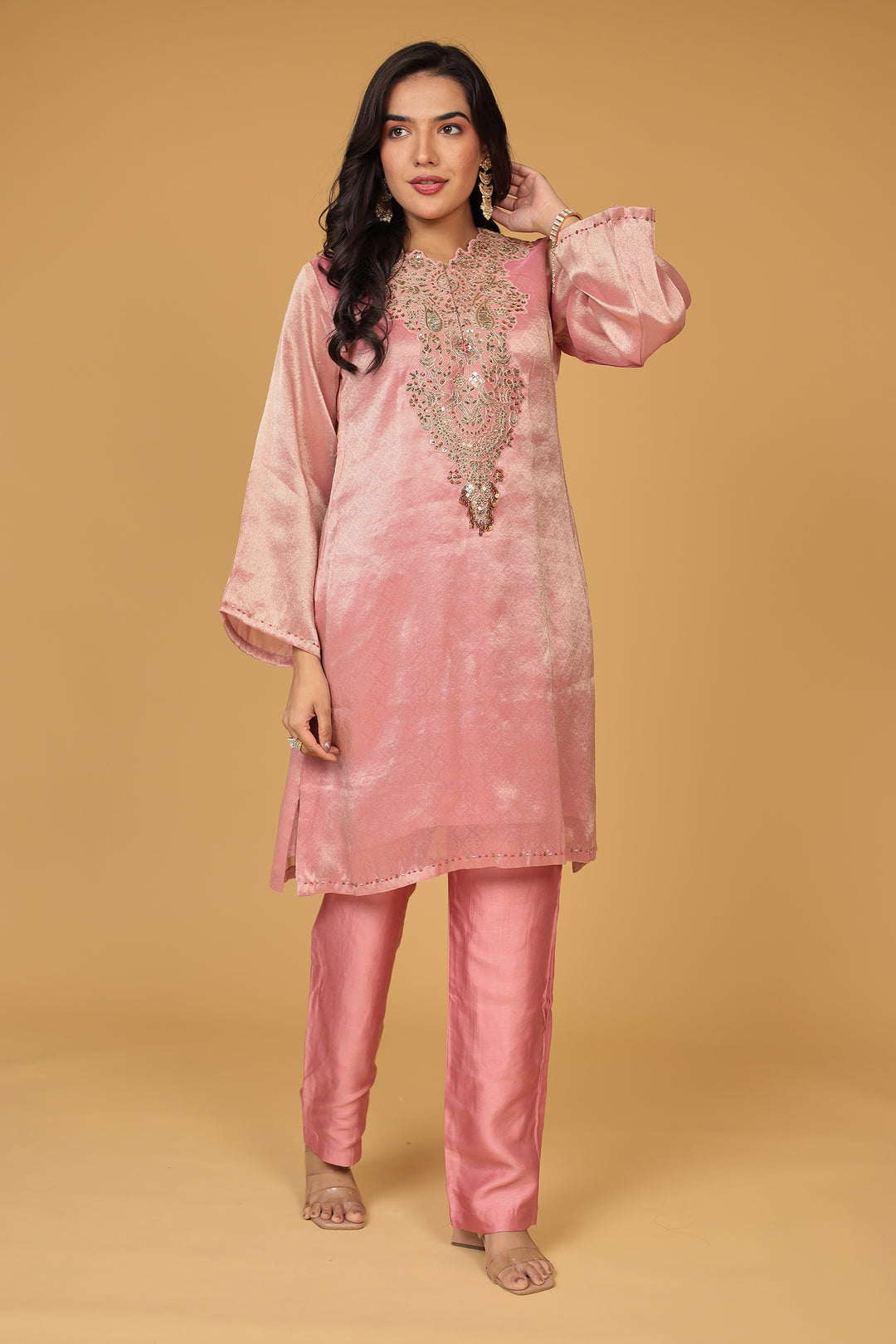 Shimmer Tissue Suit with Dori and Zardozi work