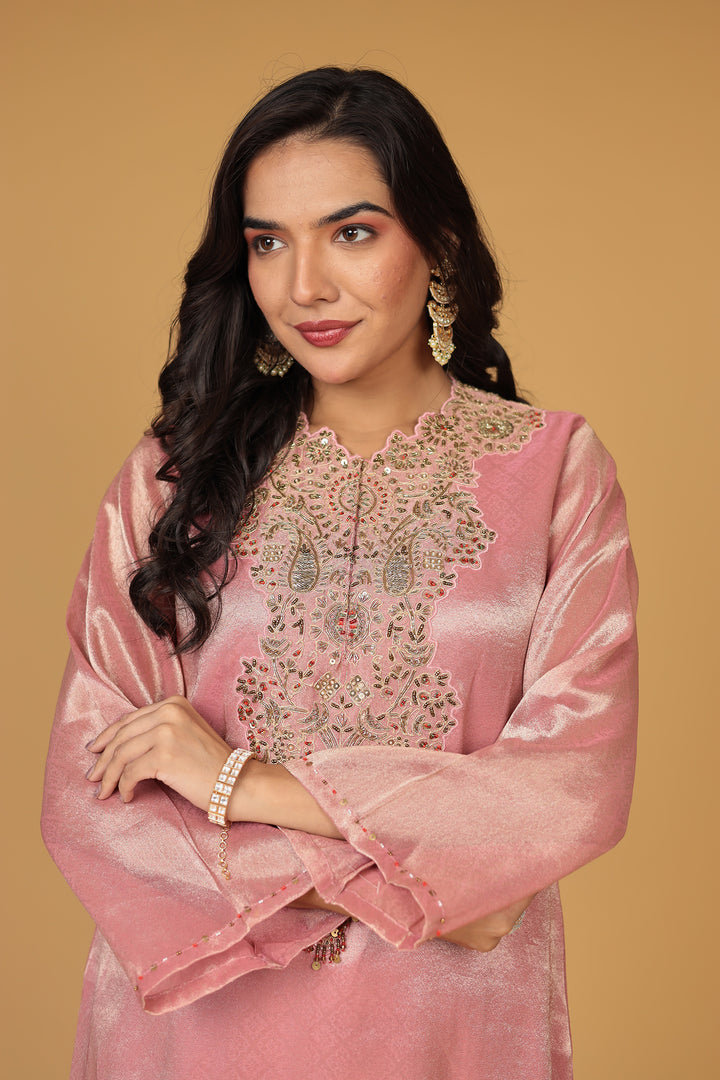 Shimmer Tissue Suit with Dori and Zardozi work