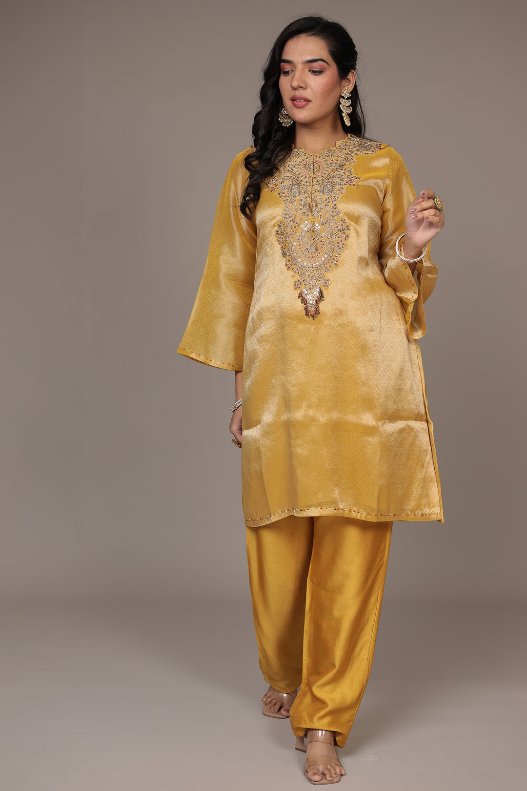 Shimmer Tissue Suit with Dori and Zardozi work