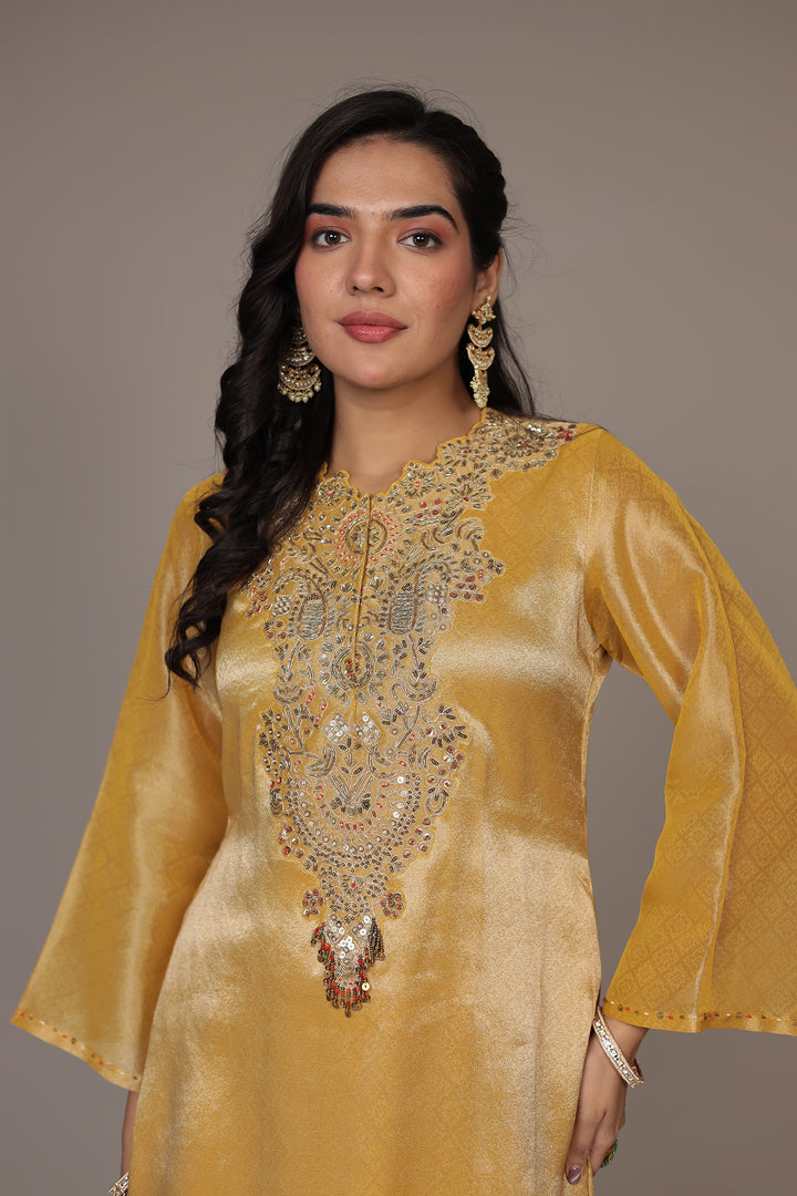 Shimmer Tissue Suit with Dori and Zardozi work