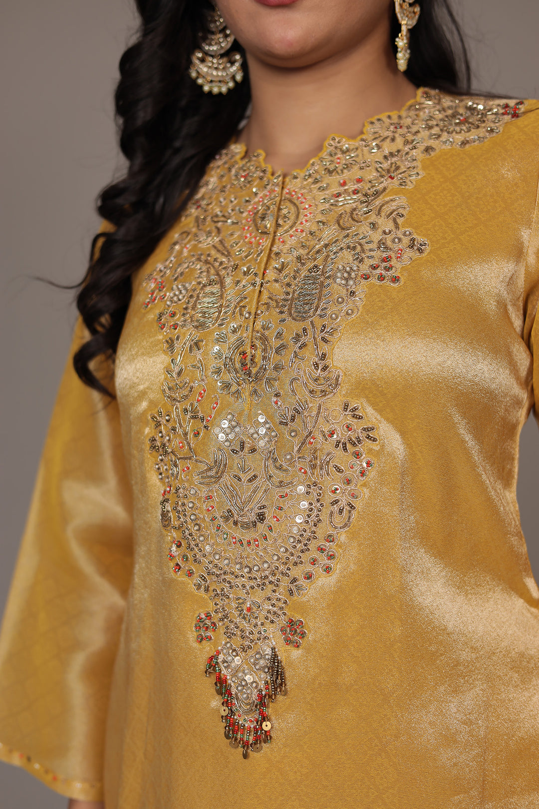 Shimmer Tissue Suit with Dori and Zardozi work