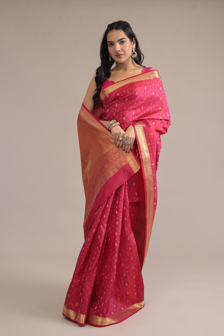 Dark Pink Handloom Banarasi Silk Saree