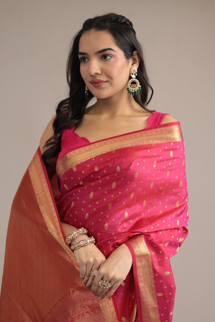Dark Pink Handloom Banarasi Silk Saree