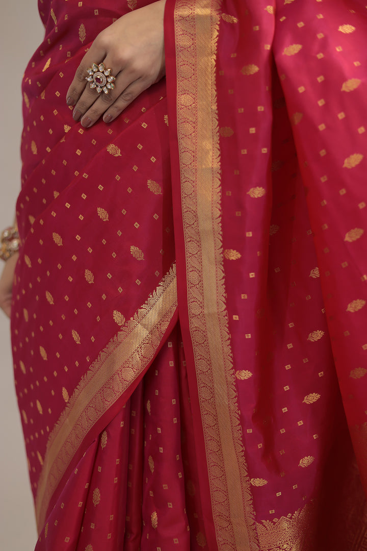 Dark Pink Handloom Banarasi Silk Saree