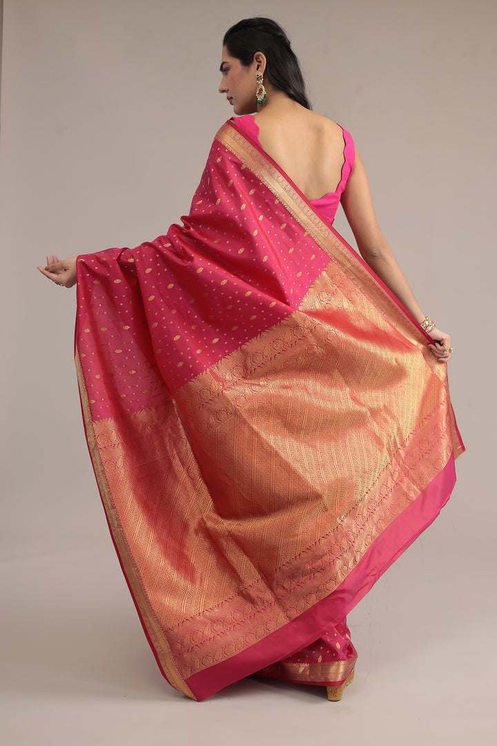 Dark Pink Handloom Banarasi Silk Saree