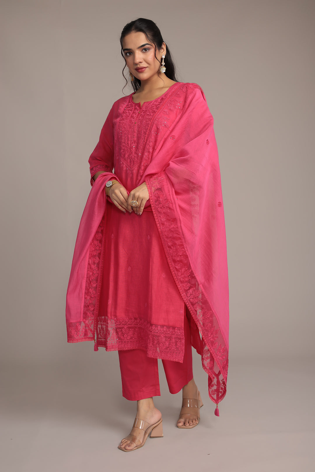 Embroidered Linen Kurta Set Stitched with Sequins work