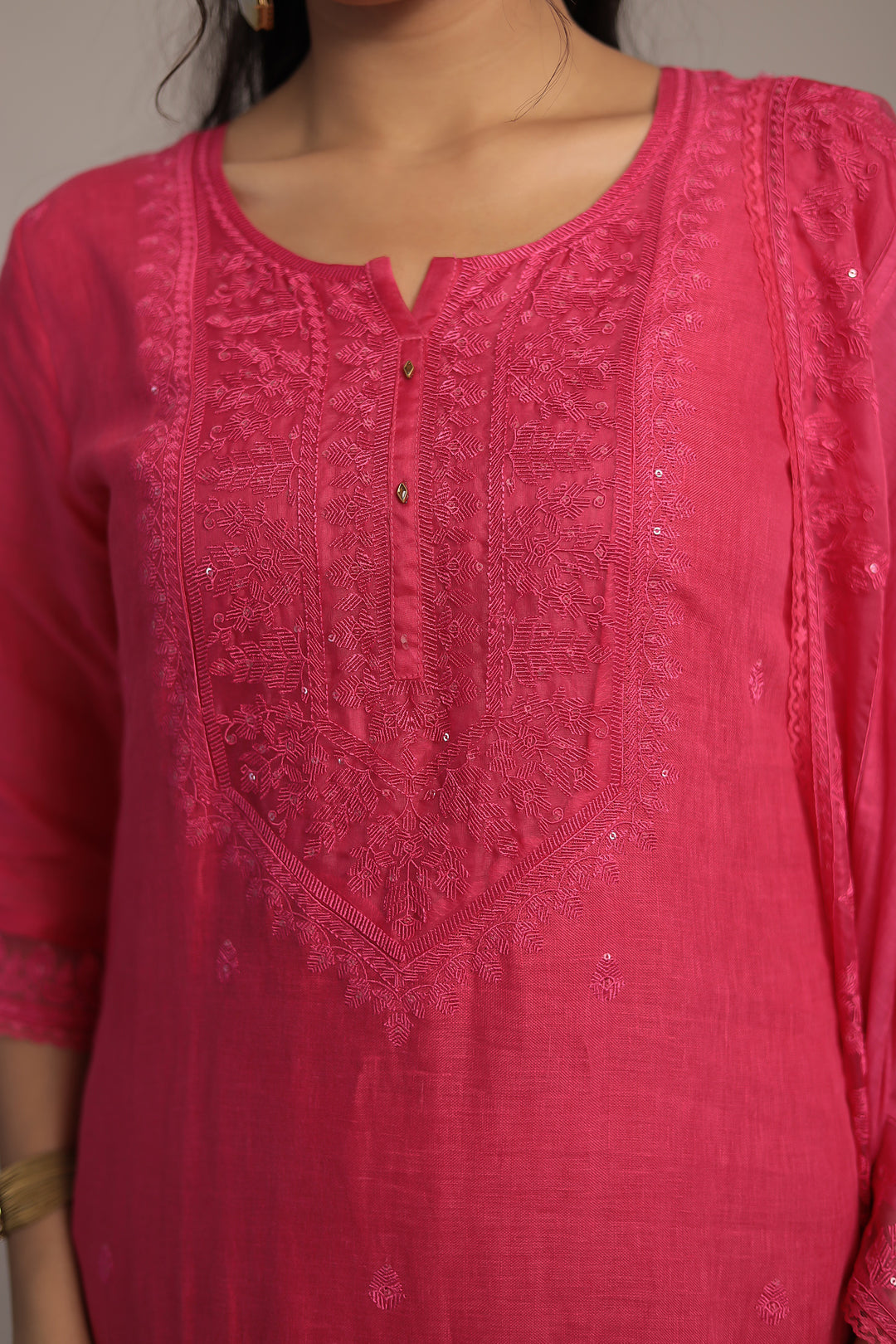 Embroidered Linen Kurta Set Stitched with Sequins work