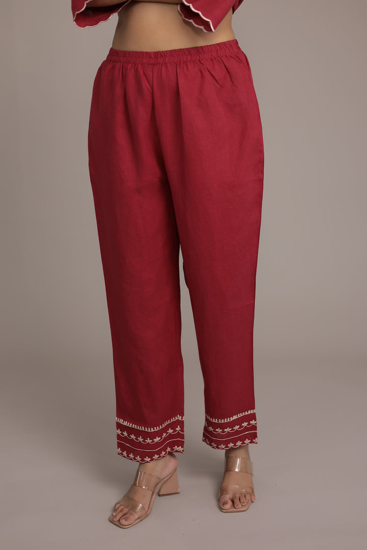 Embroidered Linen Kurta Set Stitched with Zari Border Dupatta