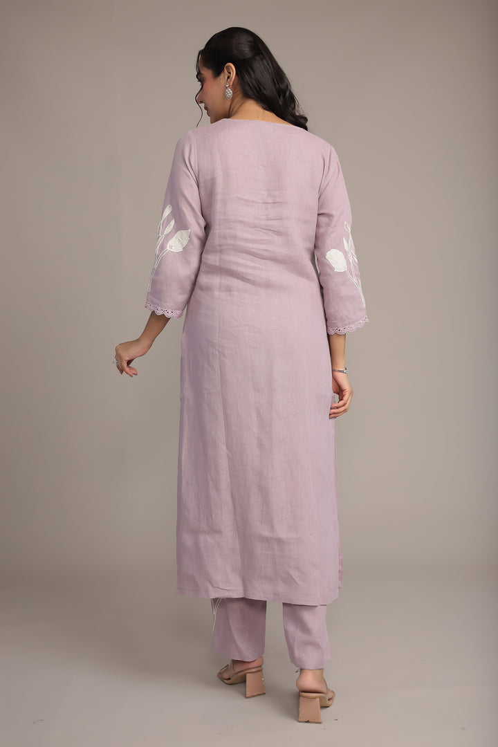 Linen Suit Stitched Detailed with Thread work