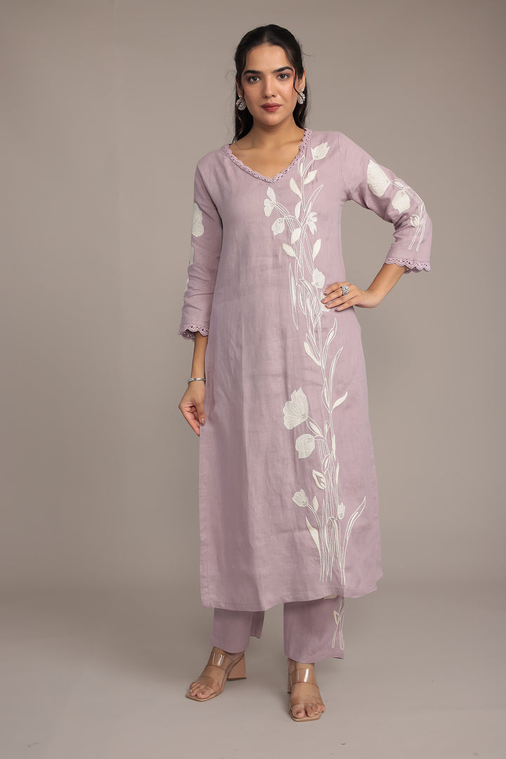 Embroidered Purple Linen Suit 