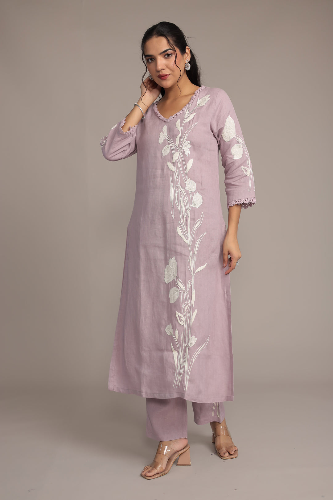 Linen Suit Stitched Detailed with Thread work