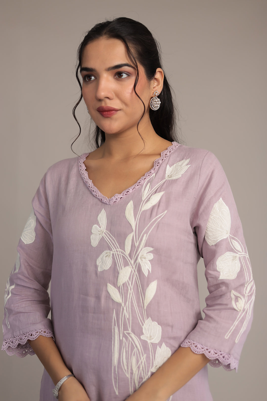 Linen Suit Stitched Detailed with Thread work